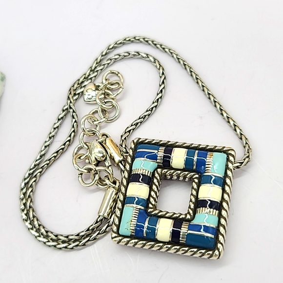Brighton "CABANA" Shades of Blue Enamel Square Reversible Pendant Necklace $54 - Picture 7 of 9